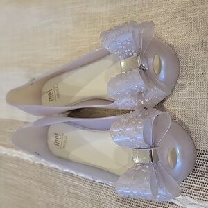 EUC Mini Melissa Mel dreamed by Melissa size 3 SILVER ULTRAGIRL BALLERINA (061)